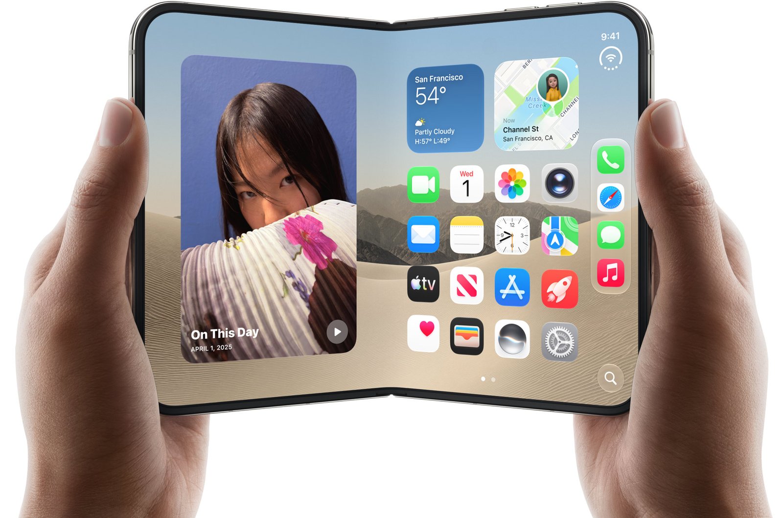 iPhone Duo unfolded, showing its large inner display