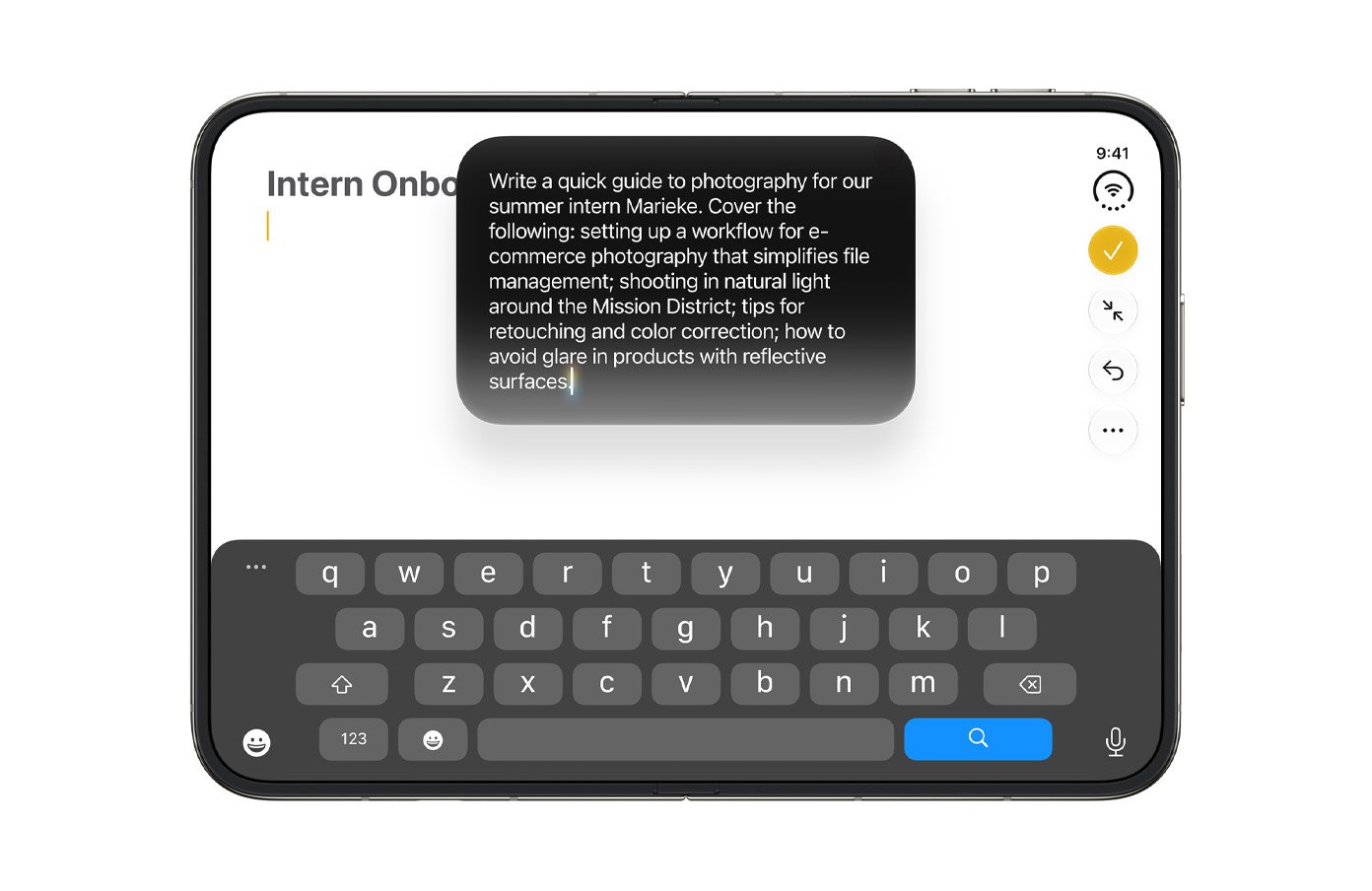 Siri AI drafting text on the new iPhone