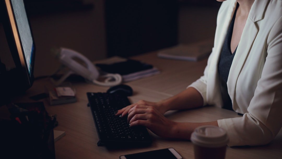 Woman working late at her office desk