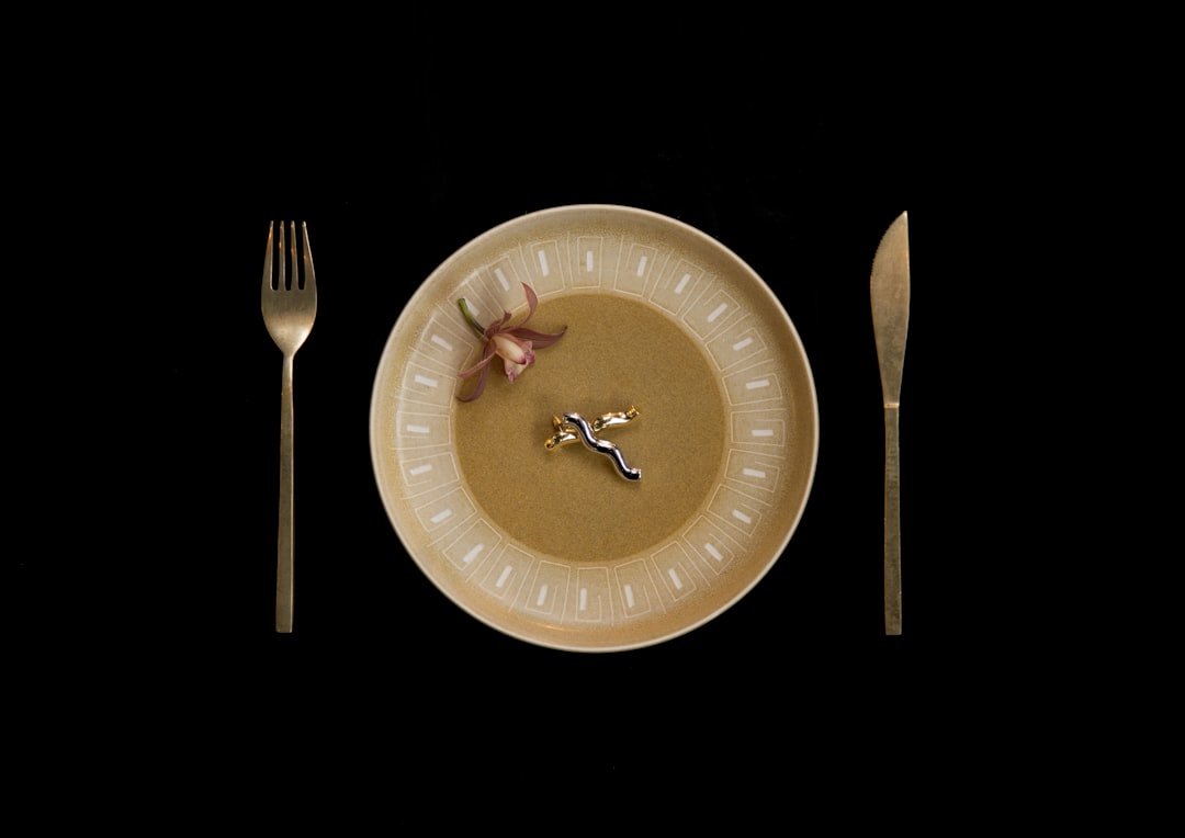 Round plate, fork and knife
