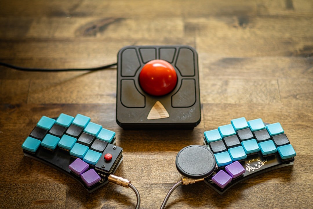 A split keyboard and a trackball