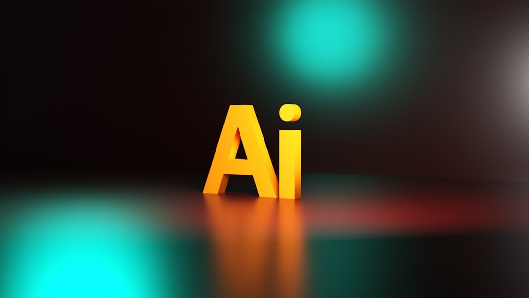 Yellow three-dimensional letters spelling ai on a dark surface with teal lighting