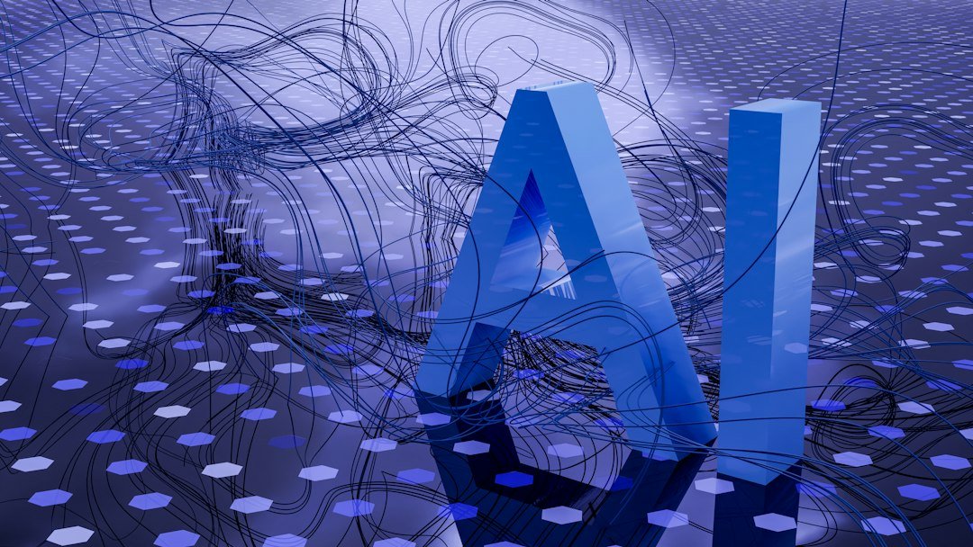 3d rendered ai text on dark digital background